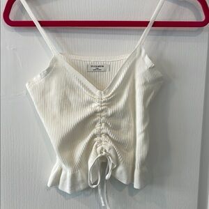 Think! White Ruched Ribbed Camisole